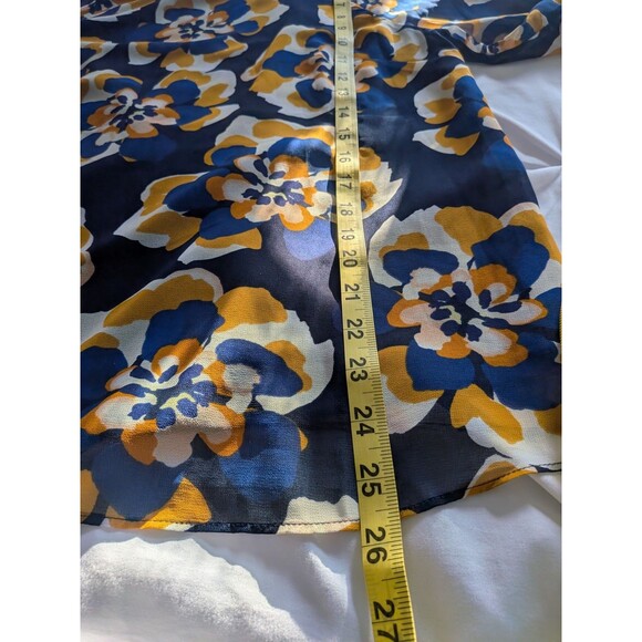 Cabi Blouse Women’s M Blue Yellow Floral Chiffon Lydia Top Cottagecore Career - Picture 12 of 13